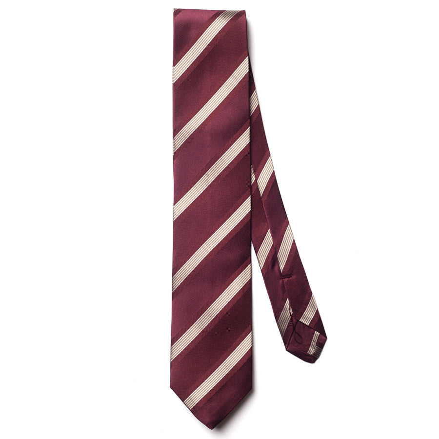 Burgundy and Ivory Striped Silk Tie - full view