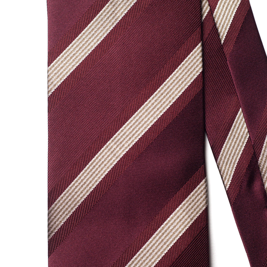 Burgundy and Ivory Striped Silk Tie - pattern detail